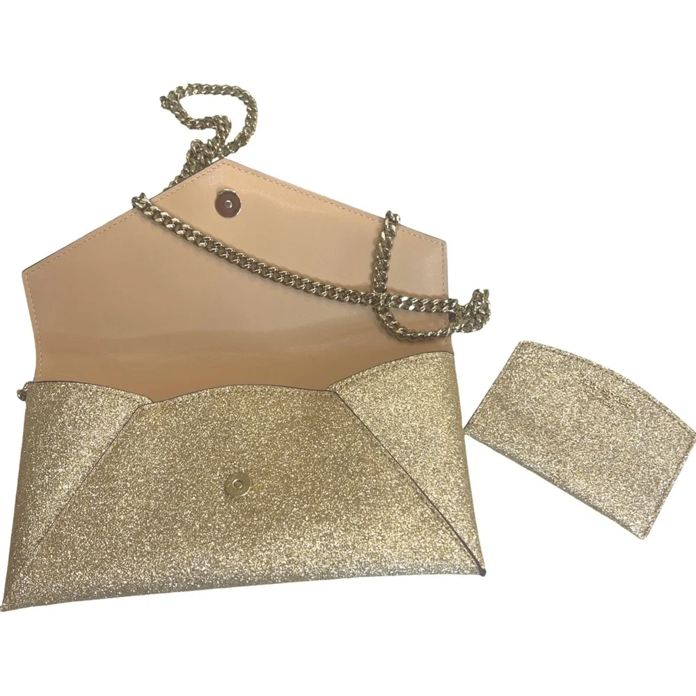 Kate Spade New York Pale Gold Burgess Court Chain Clutch (w/matching card case)